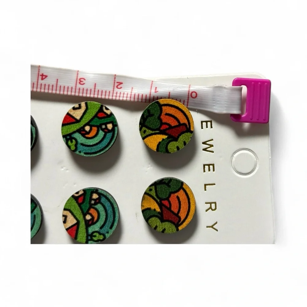 Women Colorful Farmhouse Scene Round Earrings Set